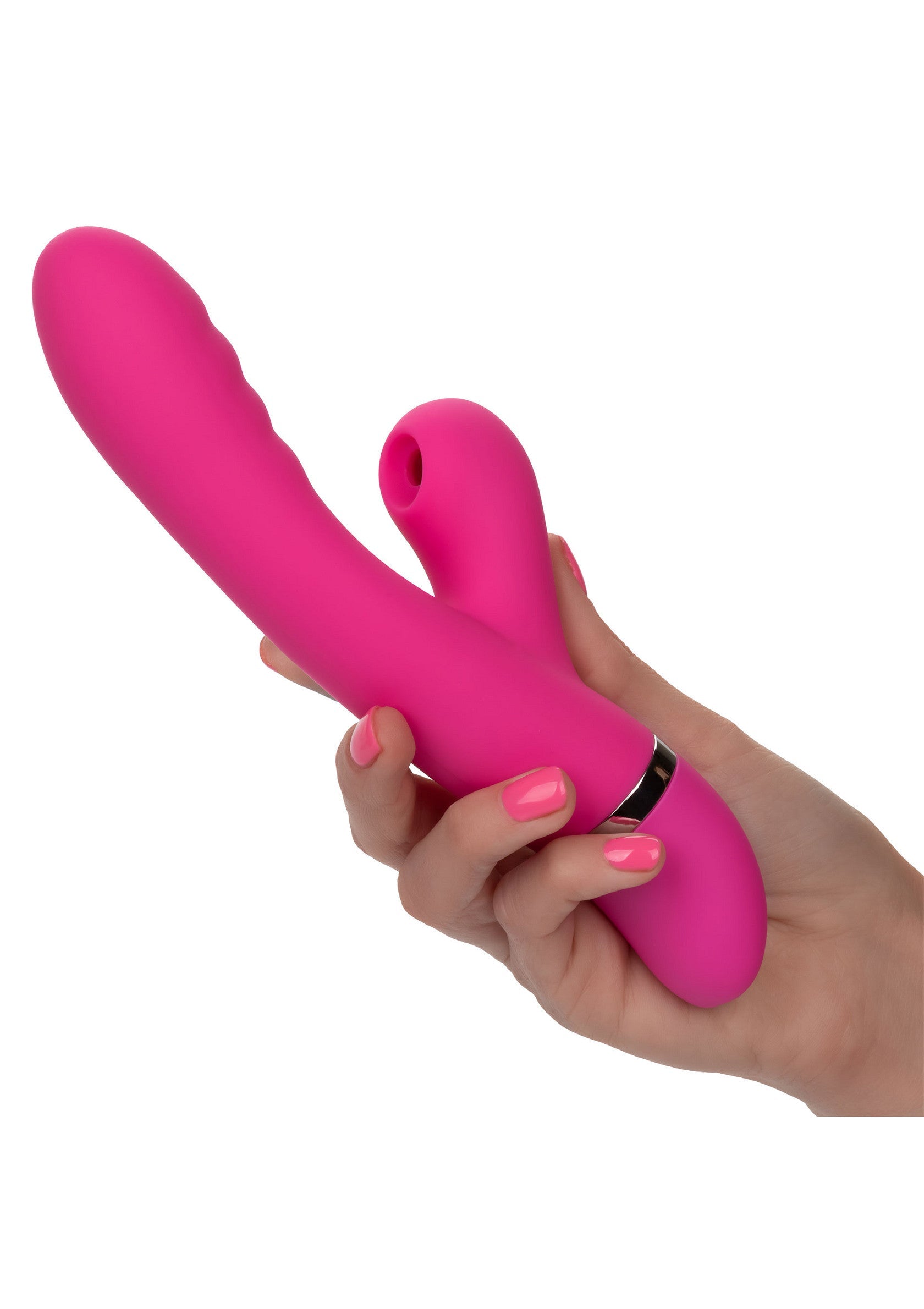 Vibrator rabbit Foreplay Frenzy Pucker CalExotics roz, stropi de apa, demonstratie waterproof