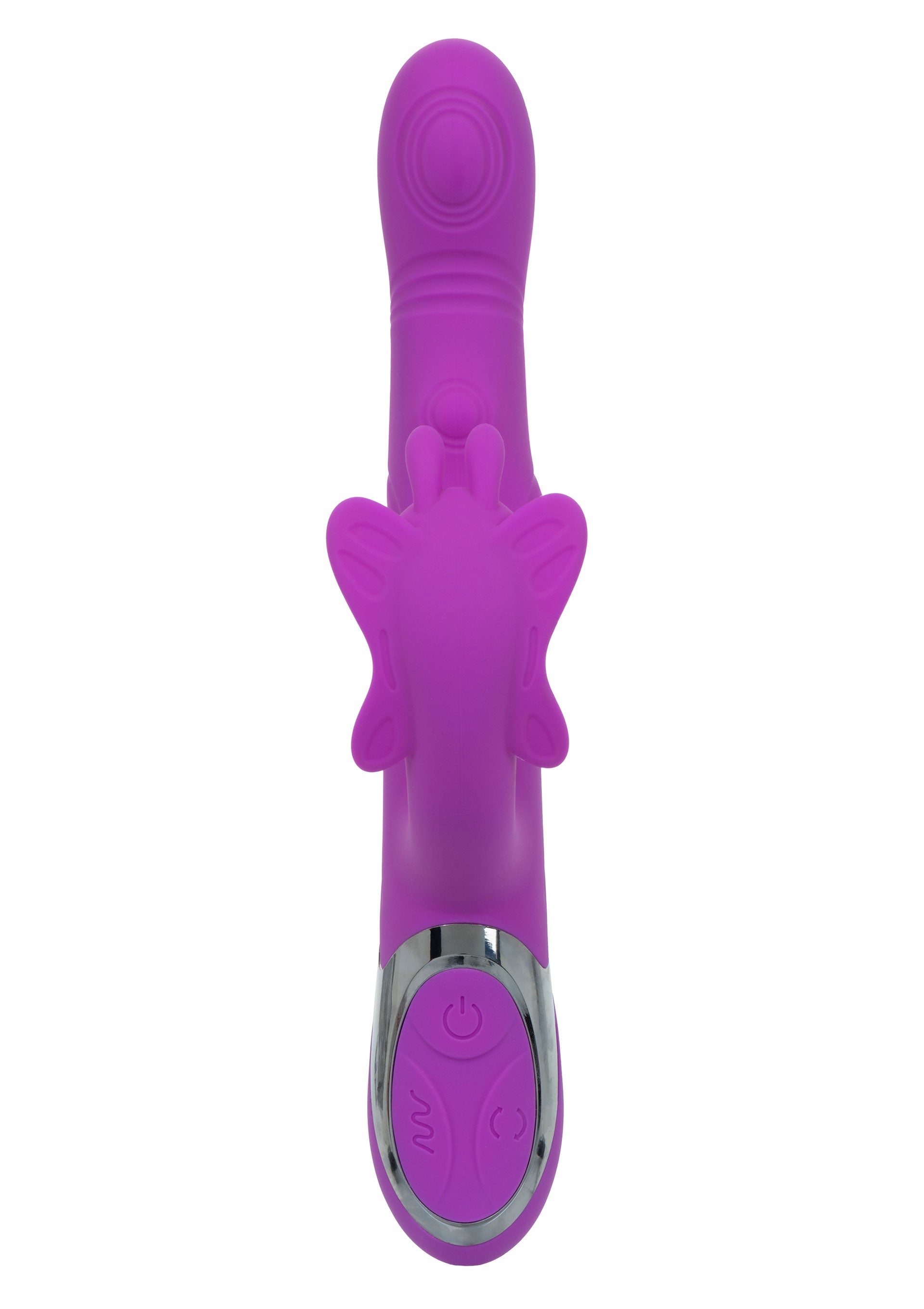 Vibrator rabbit Enchanted Throbbing Butterfly CalExotics mov, vedere din fata cu aripile fluturelui simetrice