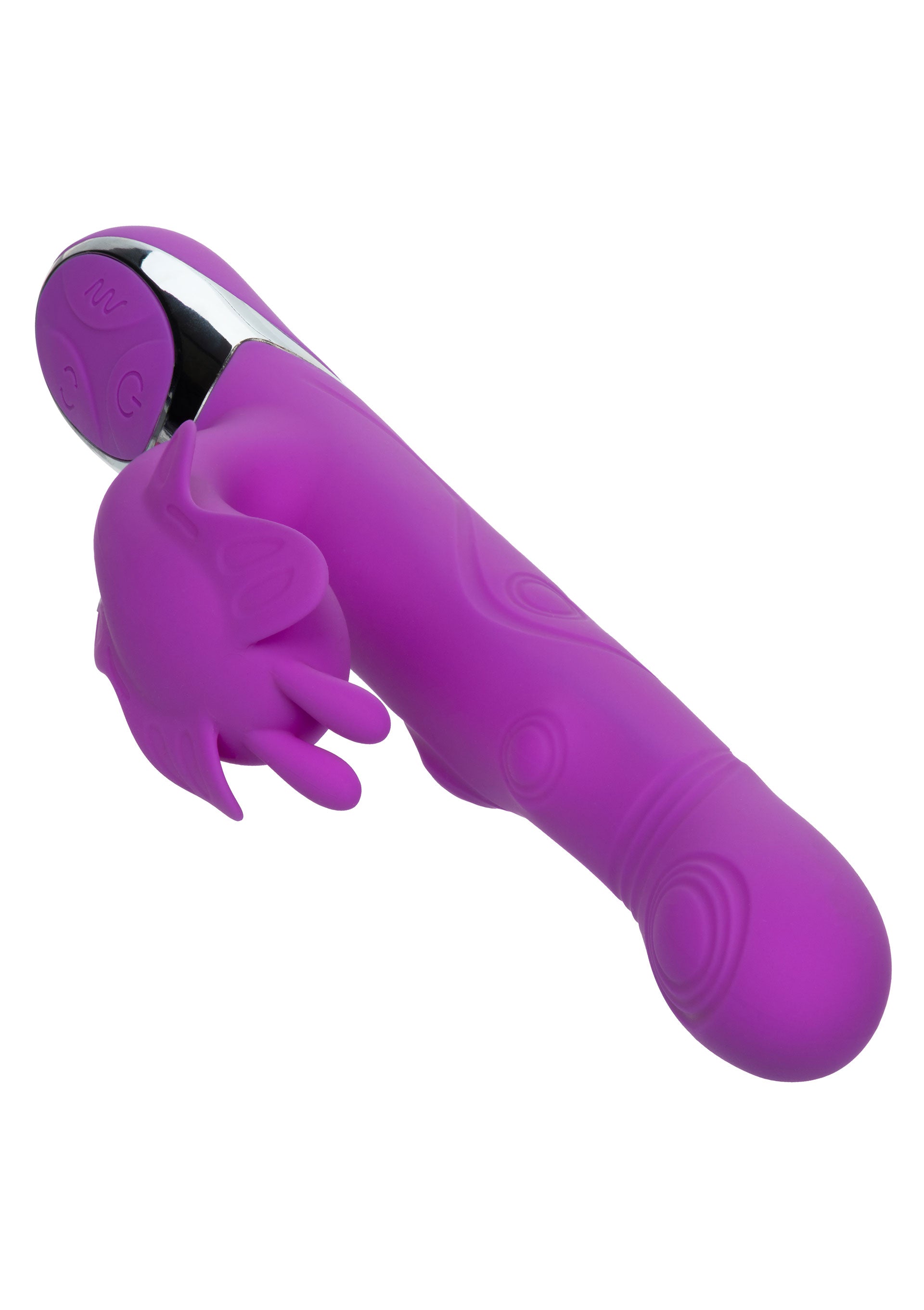 Vibrator rabbit Enchanted Throbbing Butterfly CalExotics mov, detaliu tija striata cu inele texturate