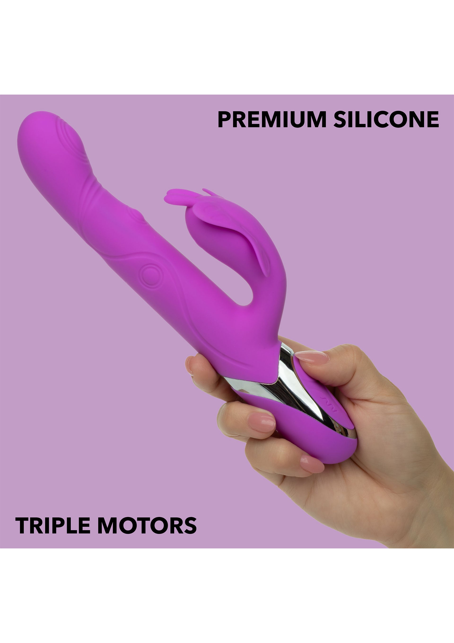 Vibrator rabbit Enchanted Throbbing Butterfly CalExotics mov, vedere laterala cu butoane de control