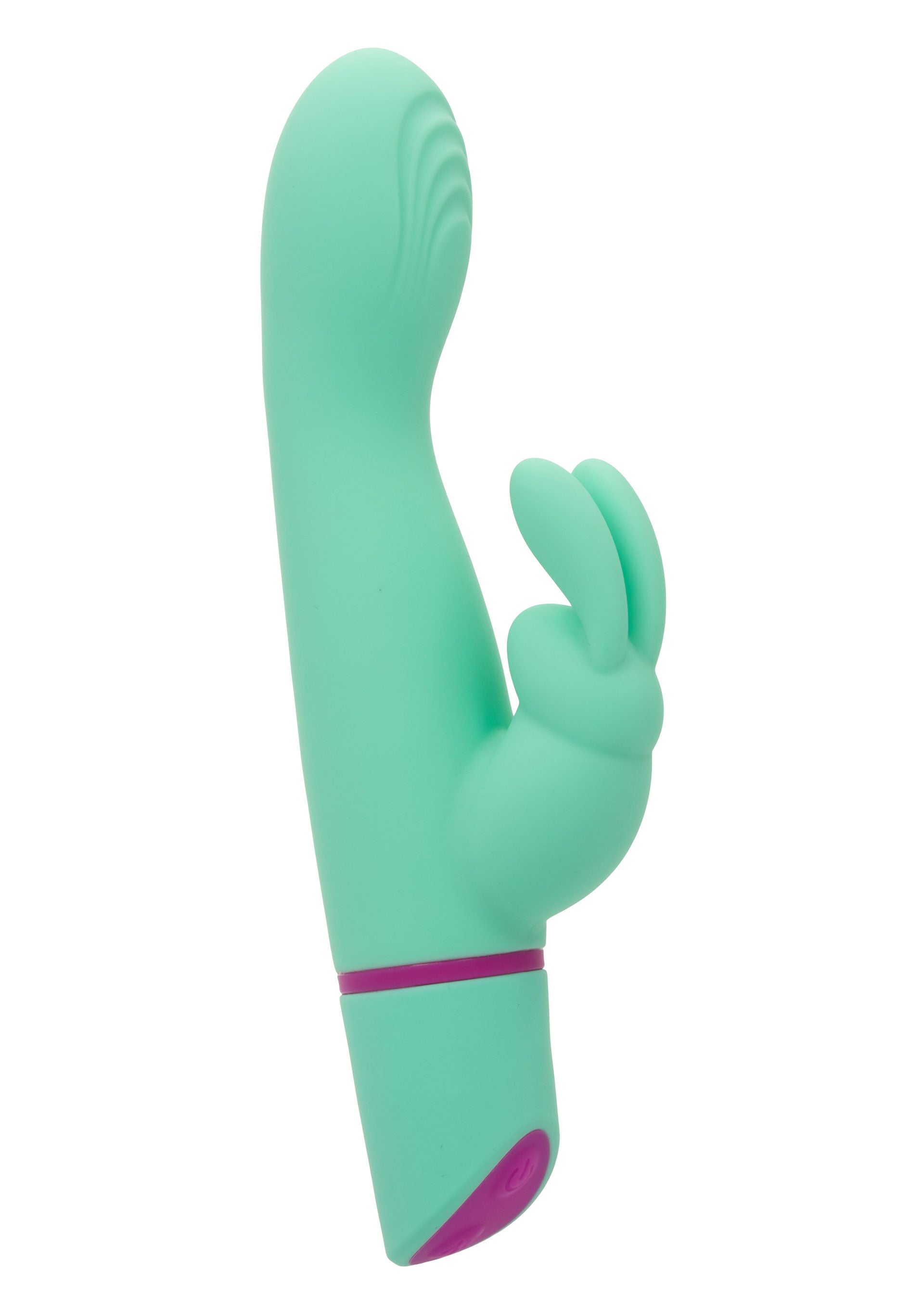 Vibrator rabbit cu balansare Rocking G Bunny CalExotics verde, vedere completa cu urechi de iepuras