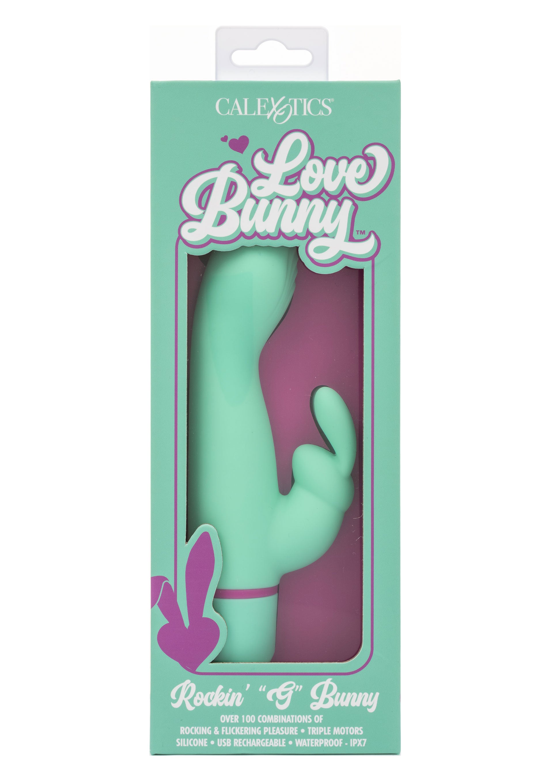 Vibrator rabbit cu balansare Rocking G Bunny CalExotics verde, detaliu varf striat