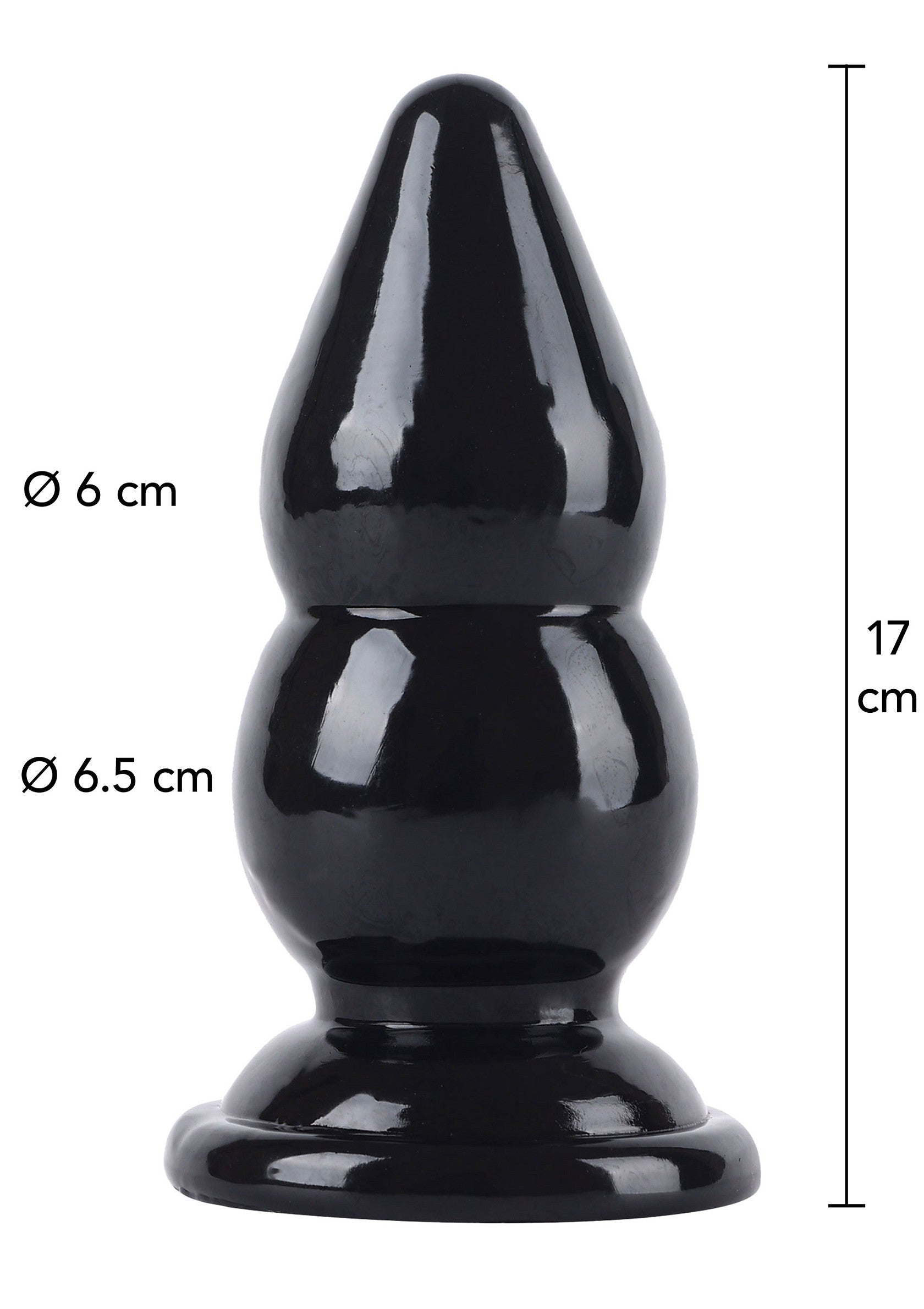 Dop anal dublu bulb Extreme Hidden Desire negru, infografic dimensiuni 17 cm lungime, 6 si 6.5 cm diametru