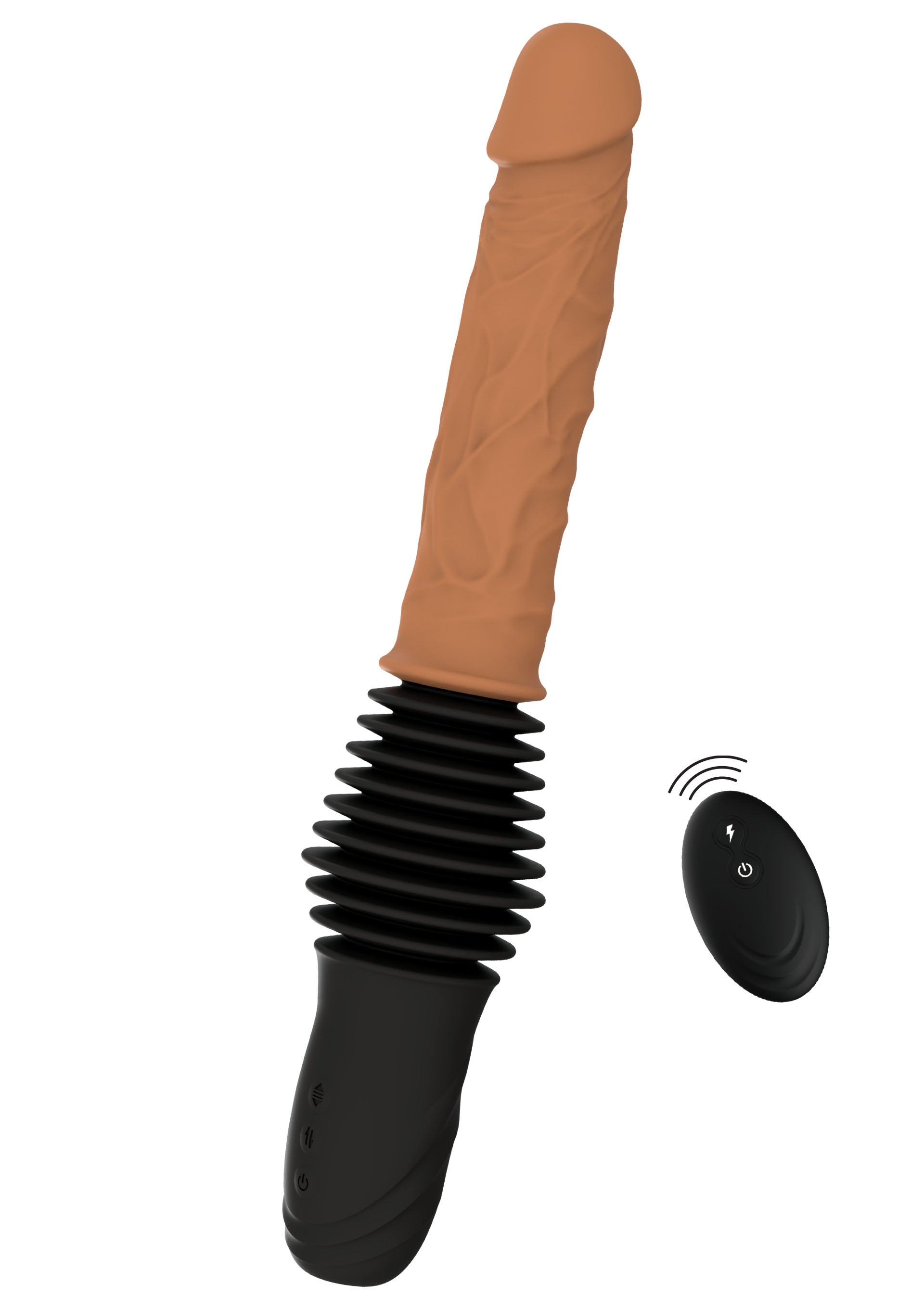 Vibrator realist cu dubla impingere Inferno Hidden Desire natural, vedere completa din alt unghi cu telecomanda