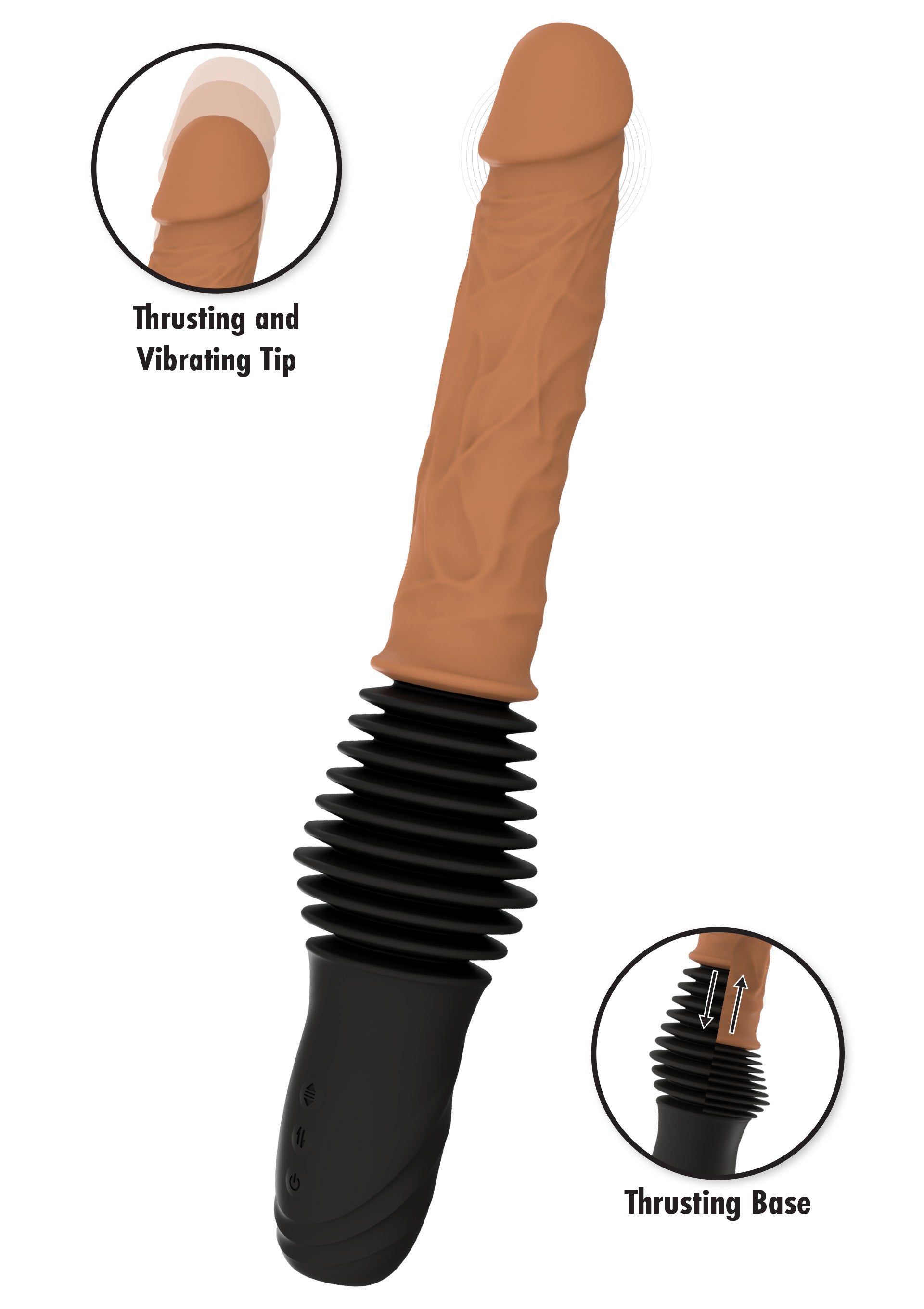 Vibrator realist cu dubla impingere Inferno Hidden Desire natural, detaliu varf cu impingere si vibratie