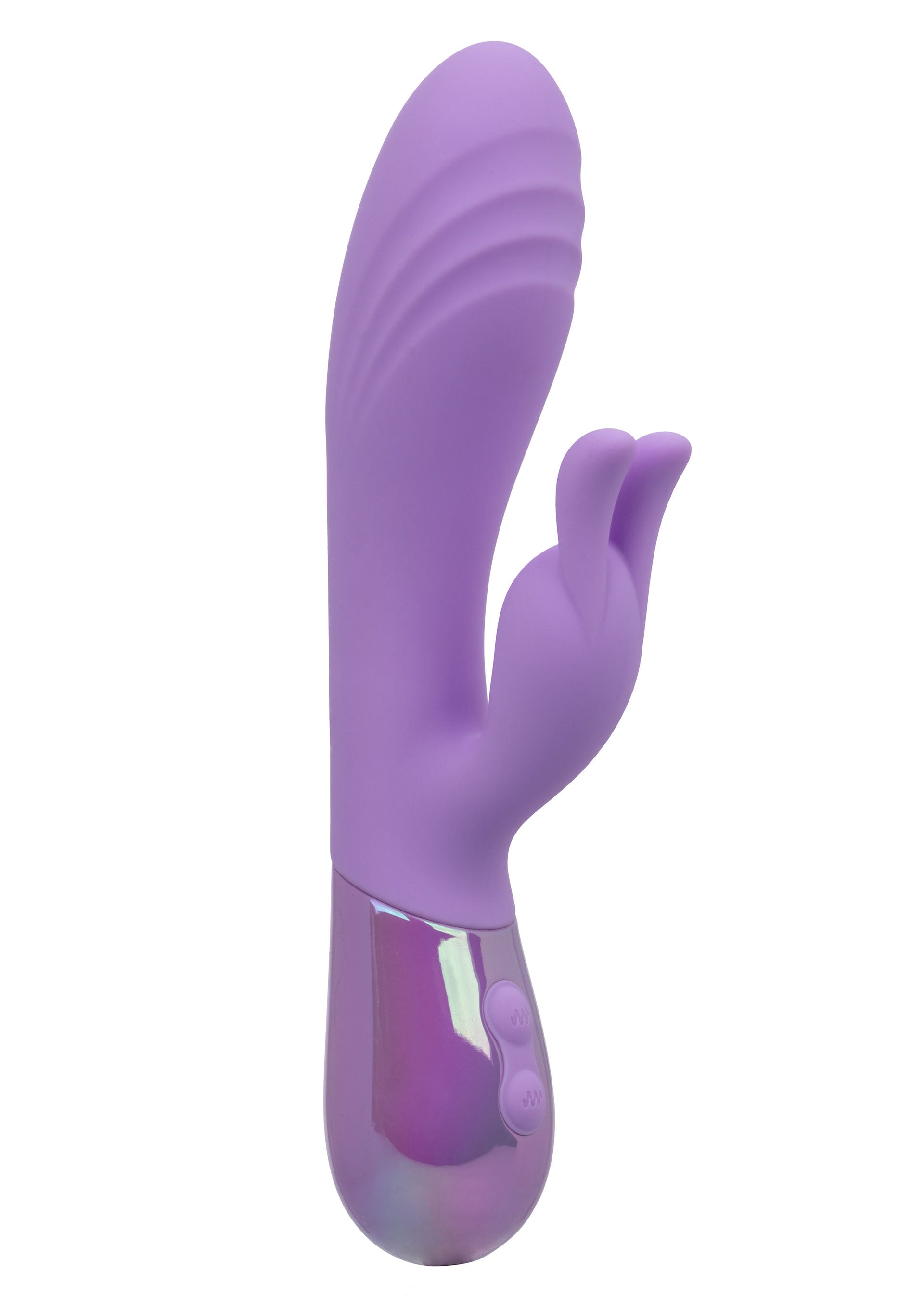 Vibrator rabbit Dual Bunny Aura CalExotics mov, vedere completa cu urechi de iepuras