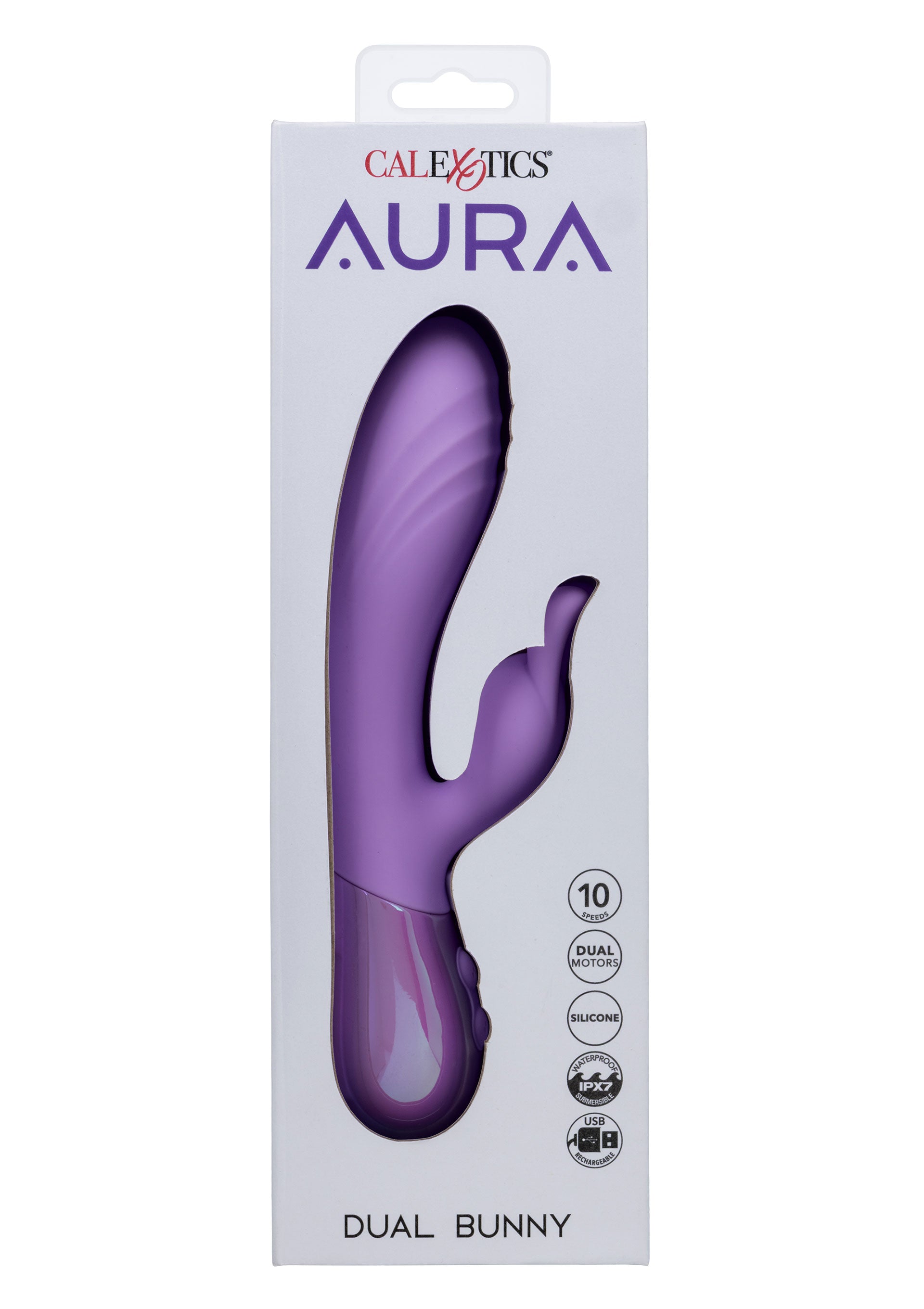 Vibrator rabbit Dual Bunny Aura CalExotics mov, detaliu tija striata