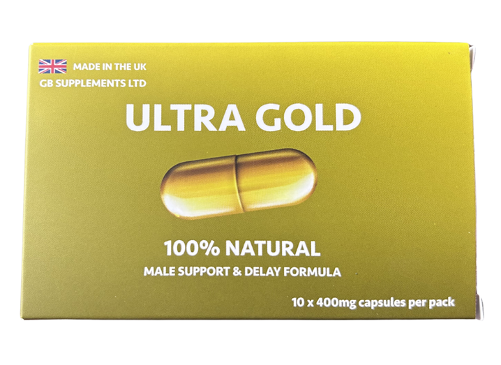 Ultra Gold suport si intarziere masculina, cutie cu 10 capsule a 400mg, vedere din fata