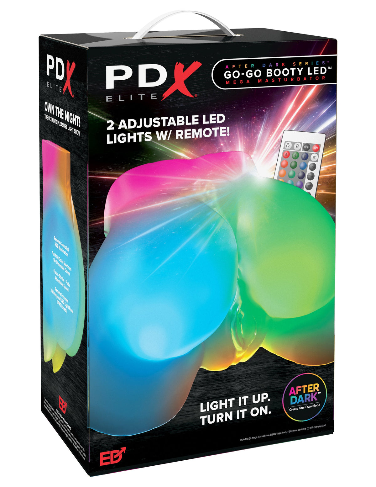 PDX Elite Go-Go Booty LED Mega Masturbator, cutia originala cu iluminare RGB si telecomanda