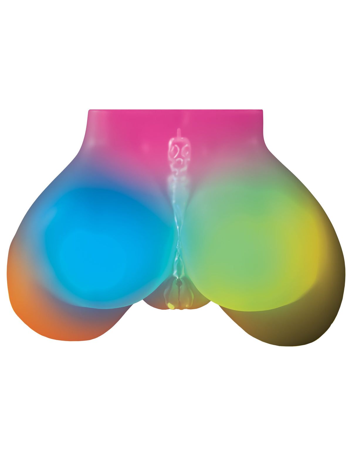 PDX Elite Go-Go Booty LED Mega Masturbator, vedere din fata cu ambele deschideri iluminate
