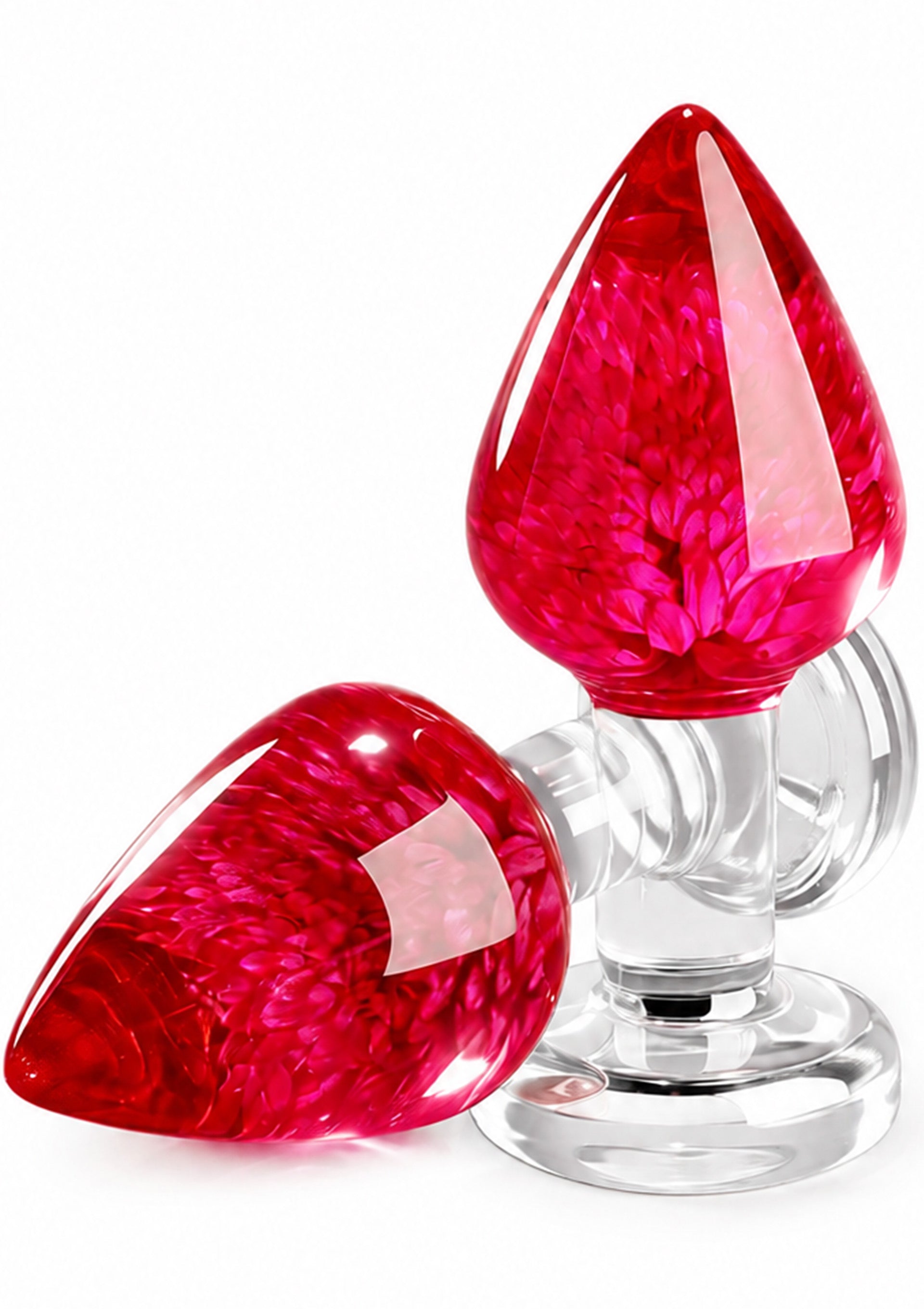 Plug anal Bachelors Button by ToyJoy, rosu, perechea de piese vazute din unghiuri diferite