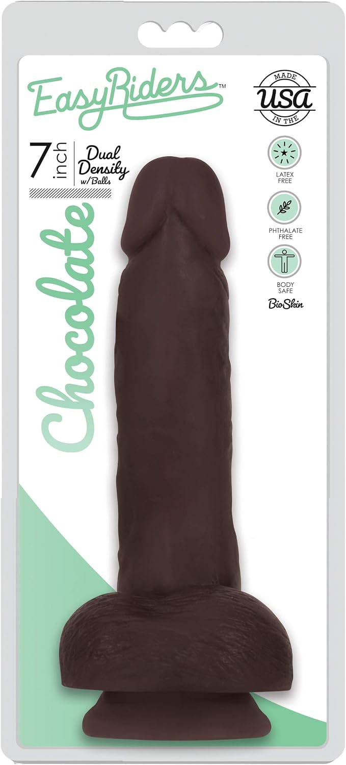 Dildo fin cu testicule Easy Riders by Curve, maro, cutia originala 7 inch Dual Density