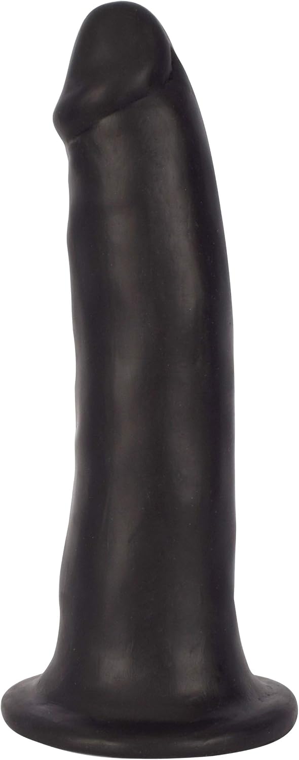 Dildo fin Thinz 7 inch by Curve, negru, vedere completa cu baza ventuza