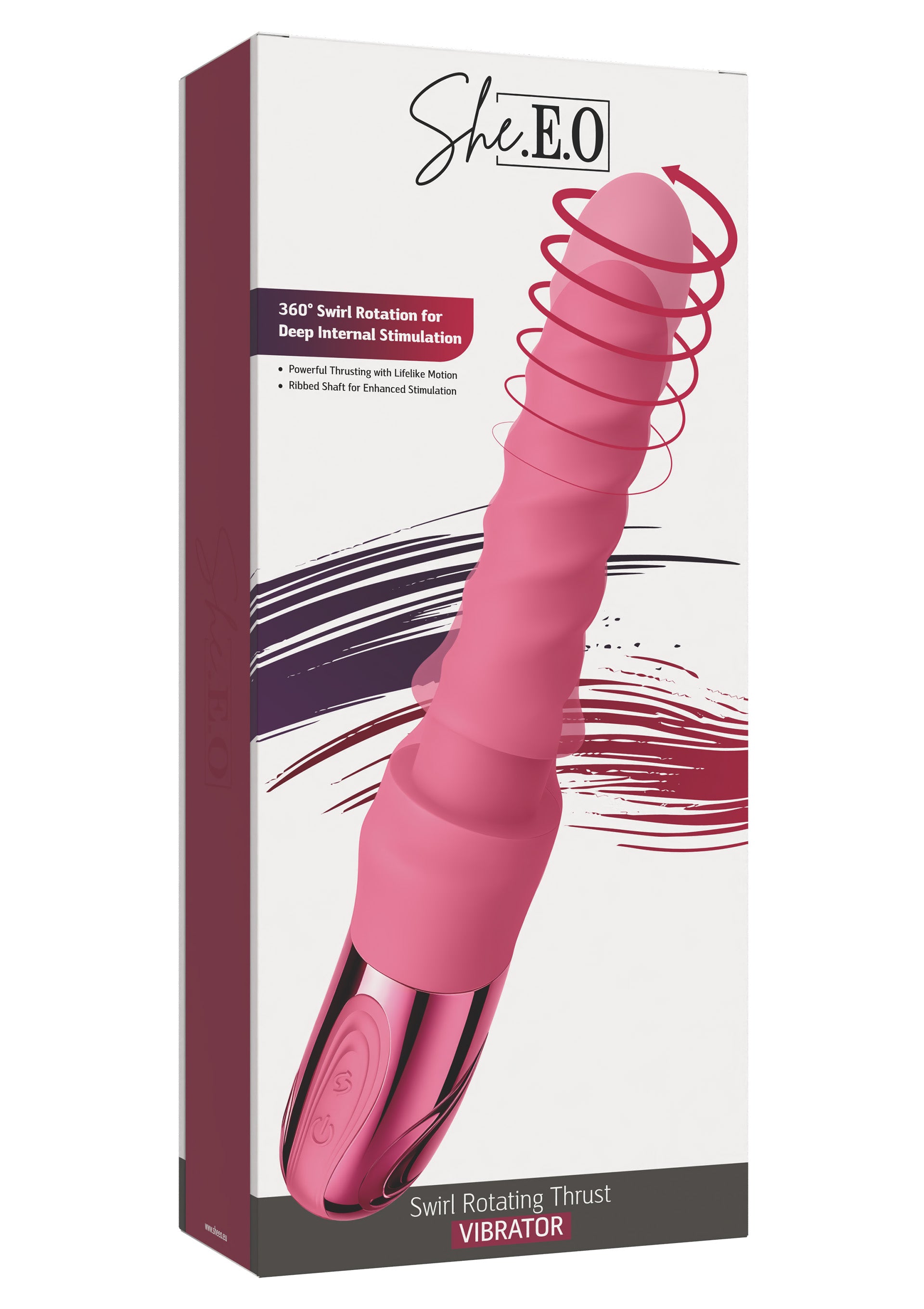 Vibrator rotativ cu impingere Swirl She.E.O, roz, detaliu tija striata