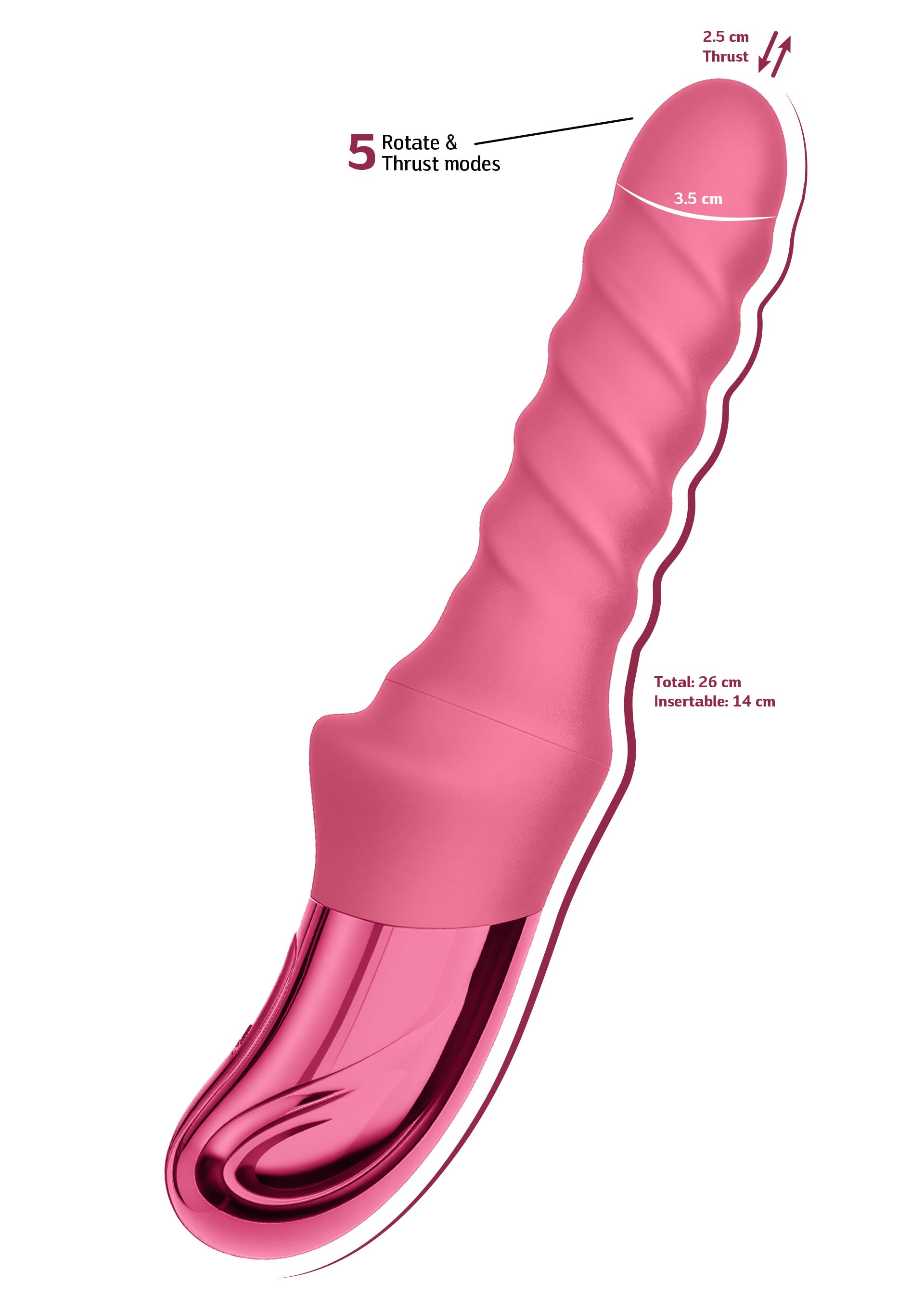 Vibrator rotativ cu impingere Swirl She.E.O, roz, baza metalizata cu buton de control