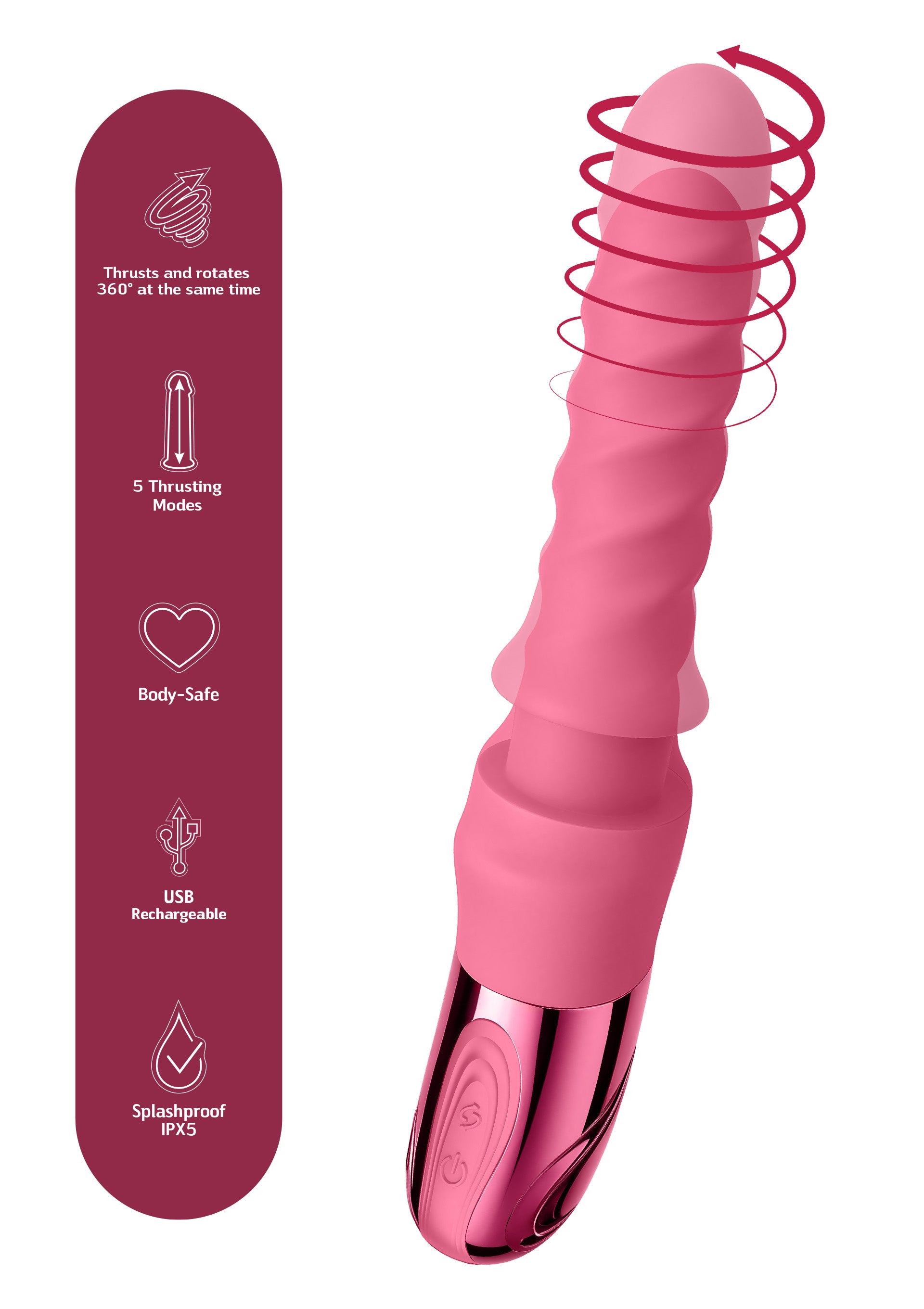 Vibrator rotativ cu impingere Swirl She.E.O, roz, vedere de ansamblu