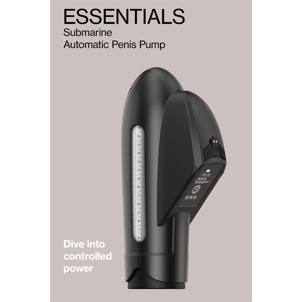 Pompa penis automata Essentials Submarine by Dreamtoys, negru, a doua imagine tematica pe soclu intunecat