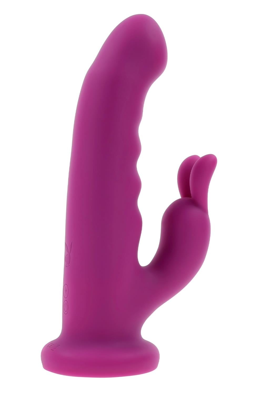Vibrator rabbit rotativ Fluffle by Evolved Playboy, roz, detaliu baza cu ventuza