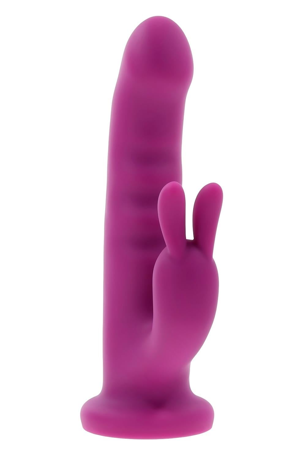 Vibrator rabbit rotativ Fluffle by Evolved Playboy, roz, detaliu buton de control si Turbo Mode