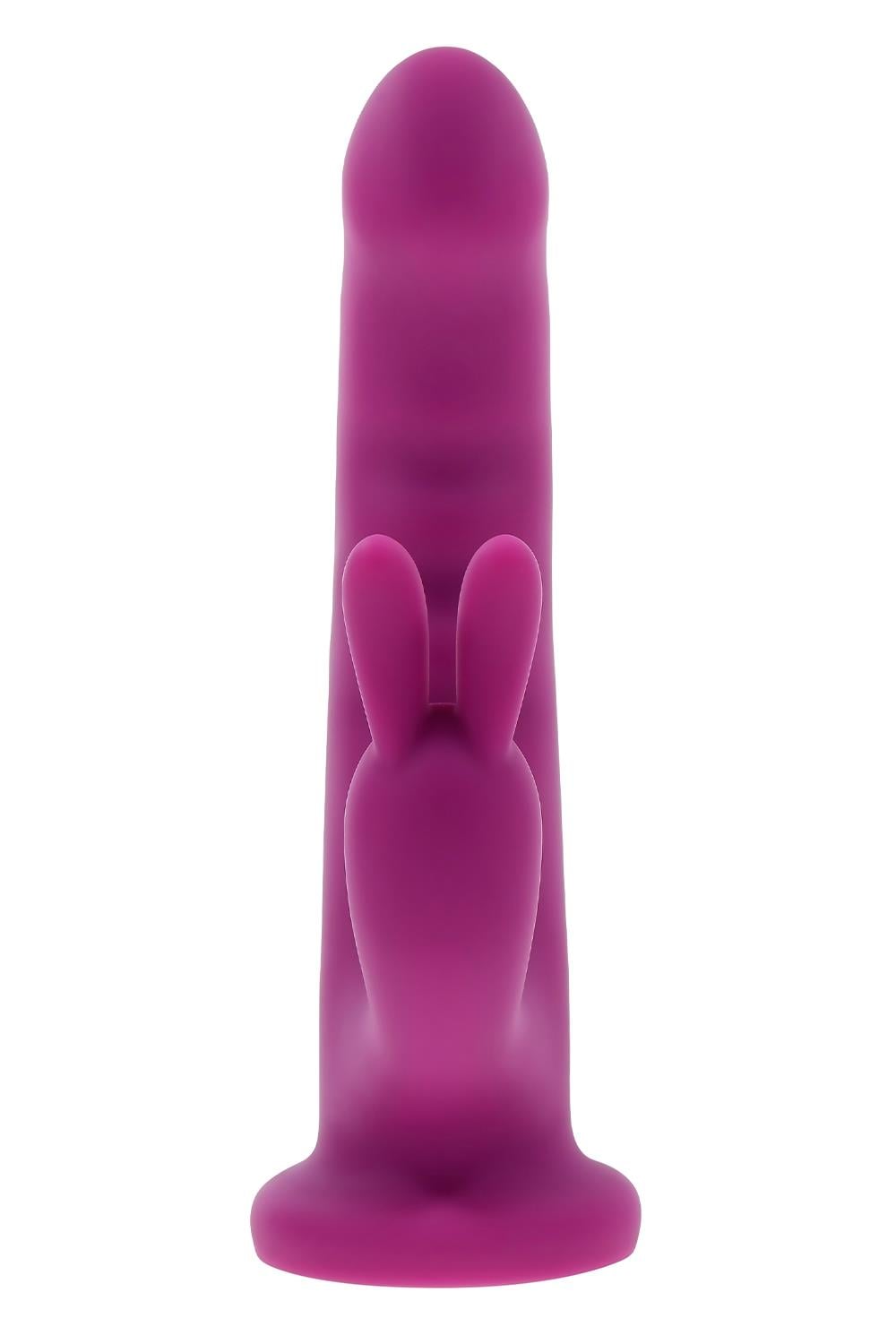 Vibrator rabbit rotativ Fluffle by Evolved Playboy, roz, vedere din profil a tijei striate