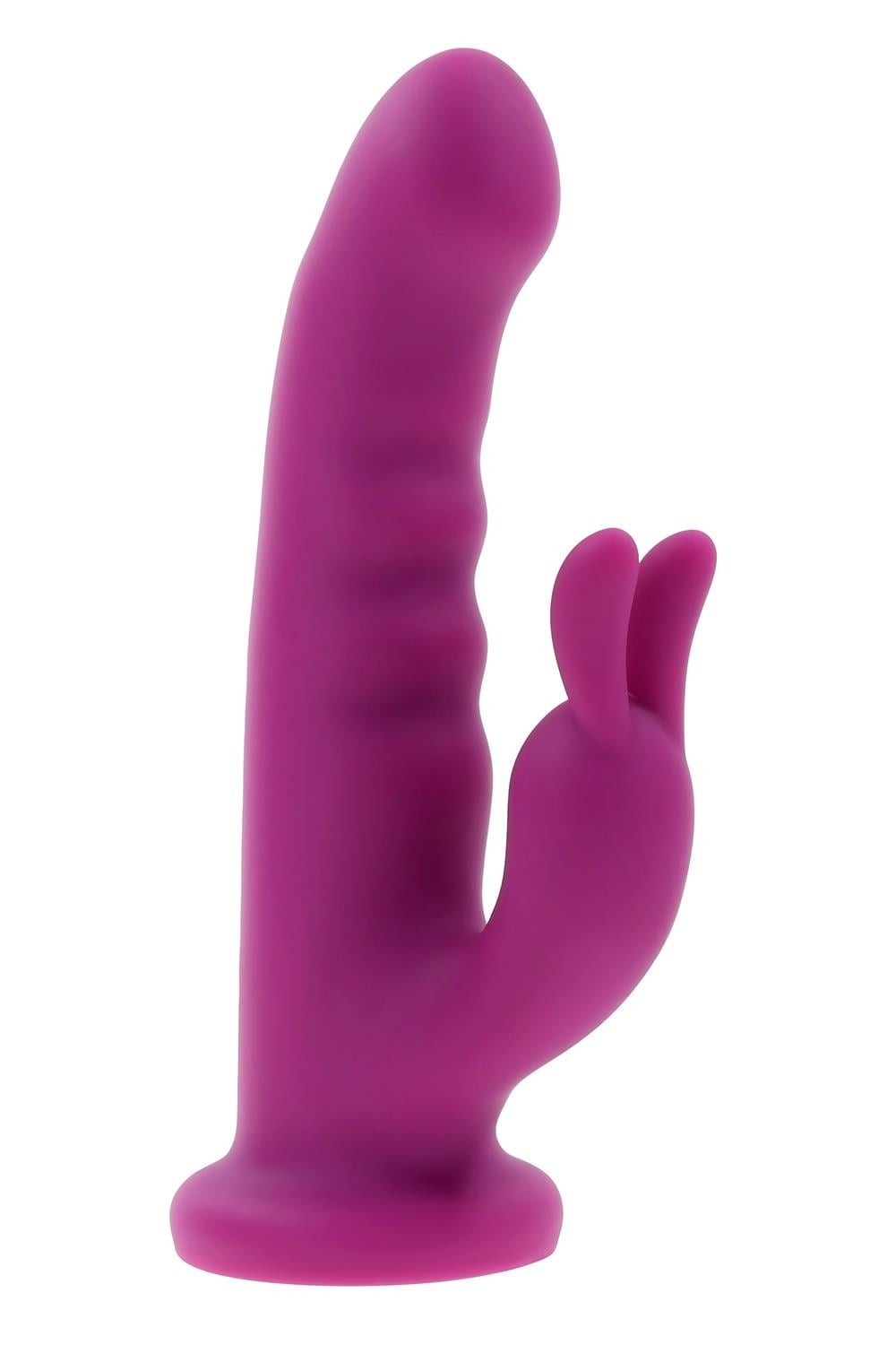 Vibrator rabbit rotativ Fluffle by Evolved Playboy, roz, vedere completa cu tija si urechi de iepuras