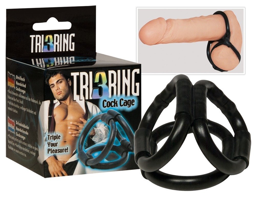 Set TriRing Seven Creations, trei inele negre din elastomer, vedere de ansamblu