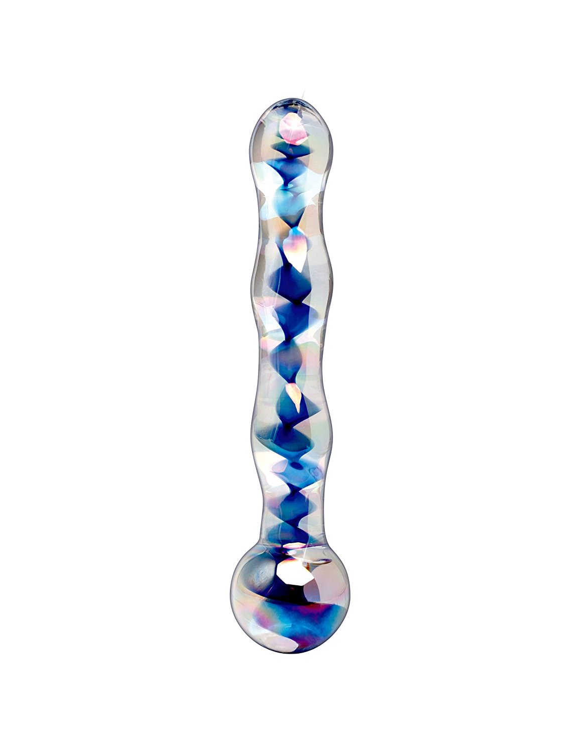 Icicles No 8 dildo sticla albastru irizatii argintii spiralate detaliu design