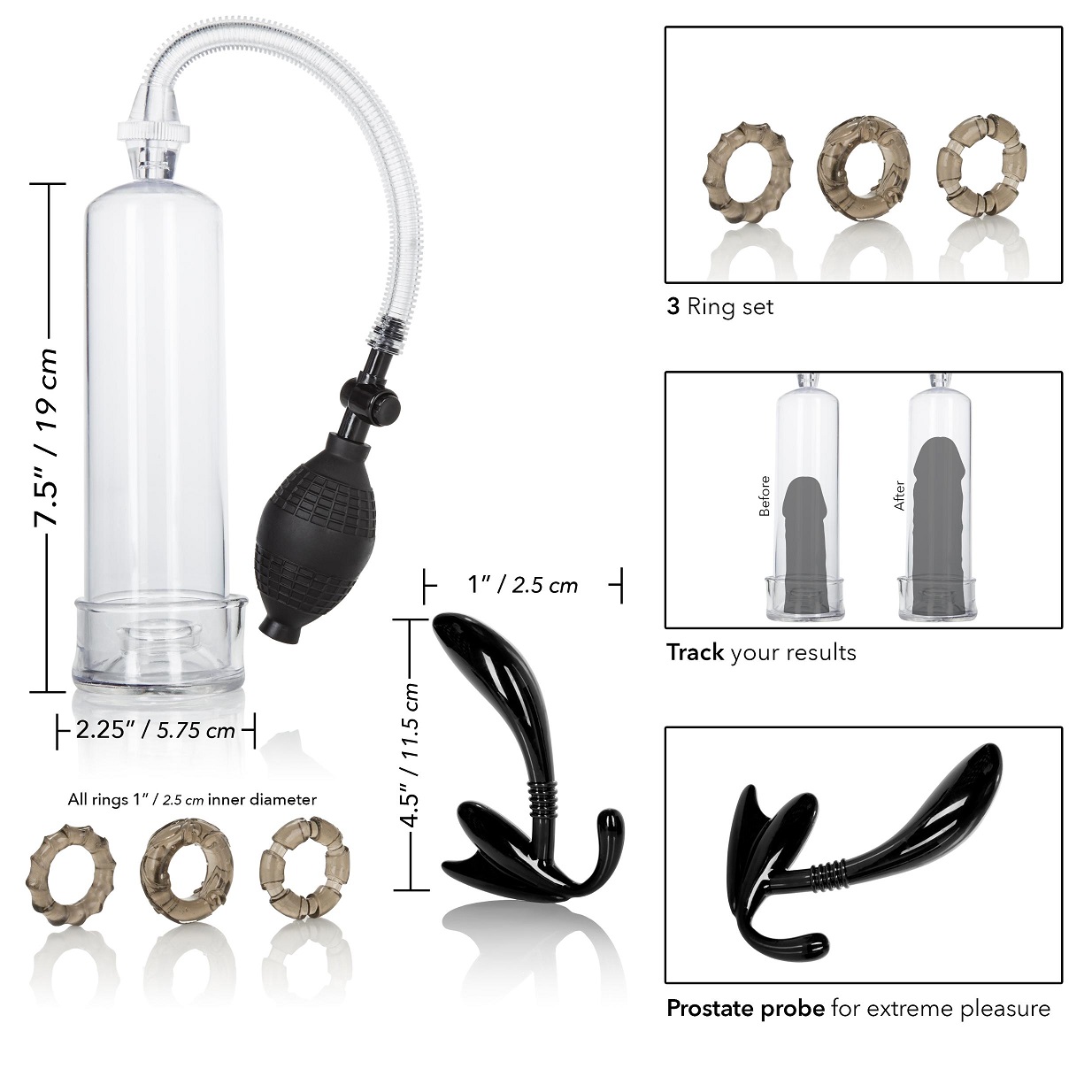 Dr. Joel Kaplan Essential Pump Kit — Set Complet: Pompa Penis + 3 Inele + Proba Prostata - imagine 3