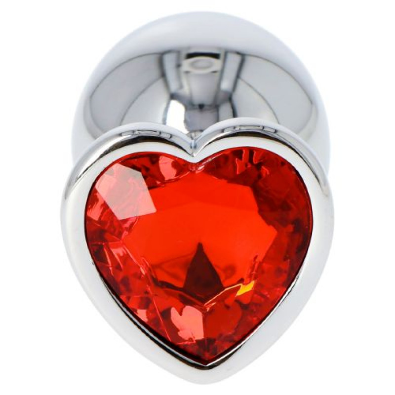 Plug anal metalic cu cristal rosu inima, vedere frontala directa