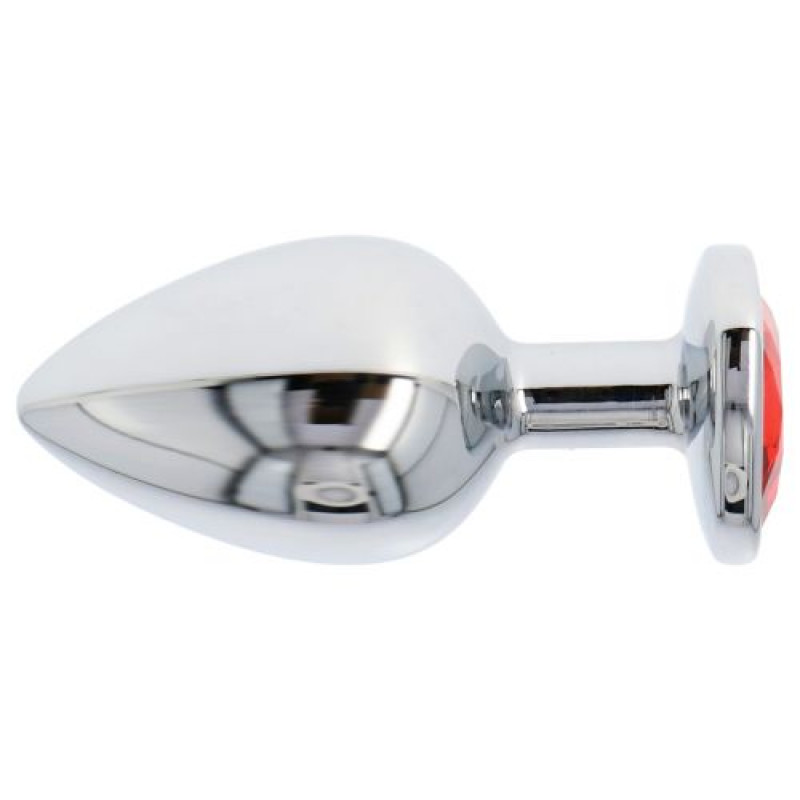 Plug anal metalic Heart Jewel rosu, profil lateral complet