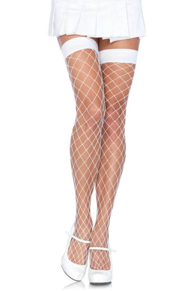 Ciorapi Leg Avenue Fence Net alb, detaliu plasa cu ochiuri mari