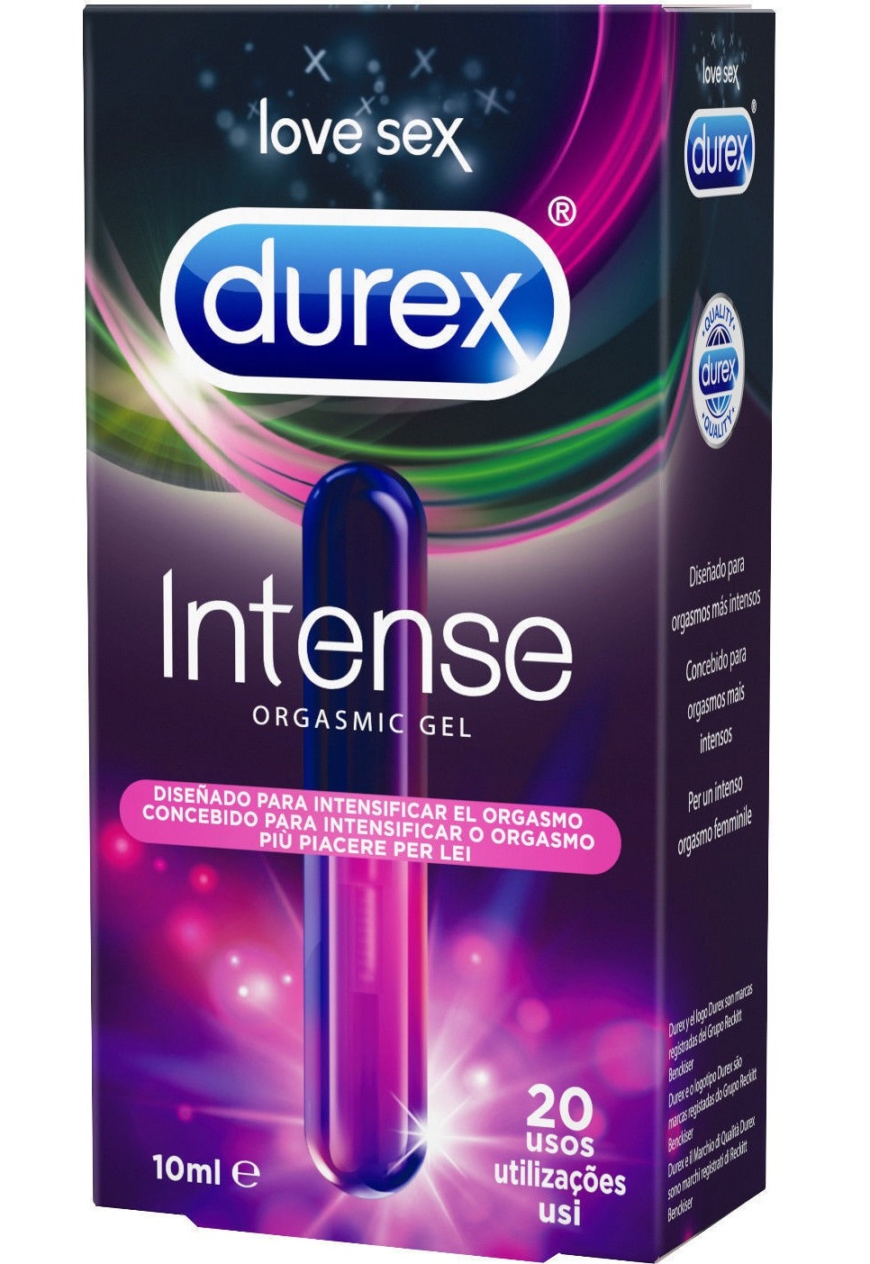 Durex Intense Orgasmic Gel 10ml - cutia produsului, vedere fata