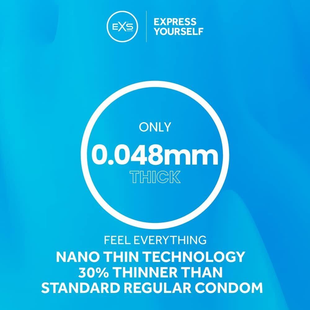 Prezervative EXS Nano Thin, detaliu ambalaj individual brand EXS