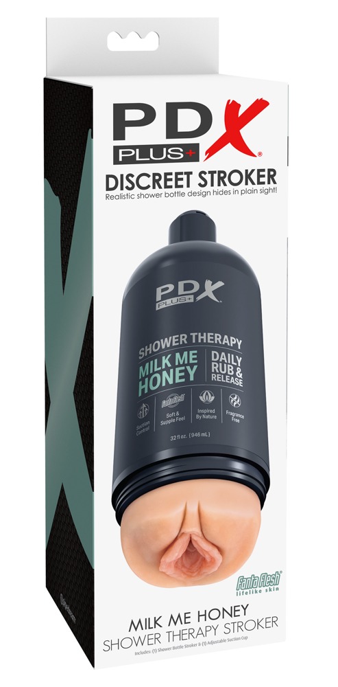 masturbator PDX Shower Therapy Milk Me Honey aspect exterior sticla sampon discret