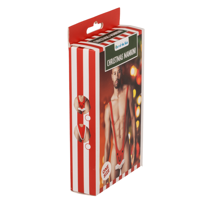Christmas Mankini - cutia produsului, vedere laterala cu detalii marime