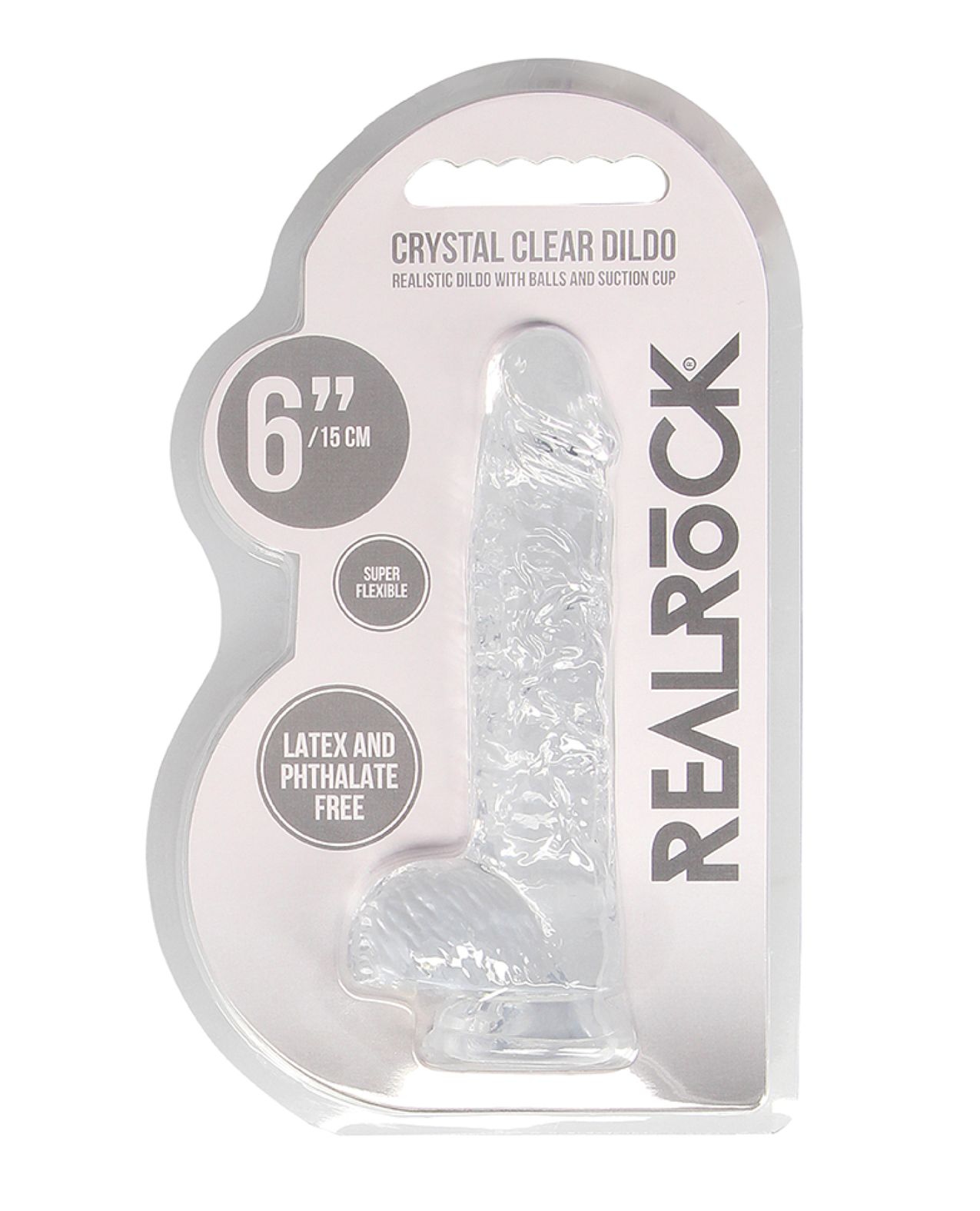 Dildo RealRock Crystal Clear transparent, cutia originala cu specificatii 6 inch / 15 cm