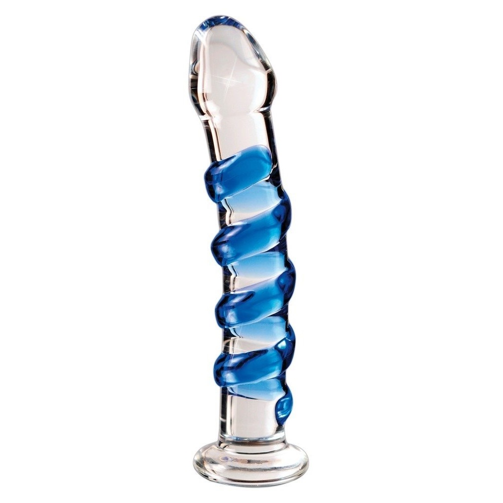 Dildo sticla Icicles No 5 Transparent albastru - vedere frontala Pipedream