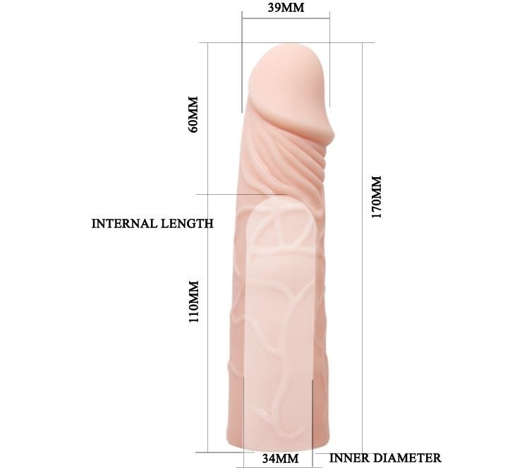 Dimensiunile interioare ale prelungitorului Baile Big Man: lungime interna 110 mm, diametru interior 34 mm