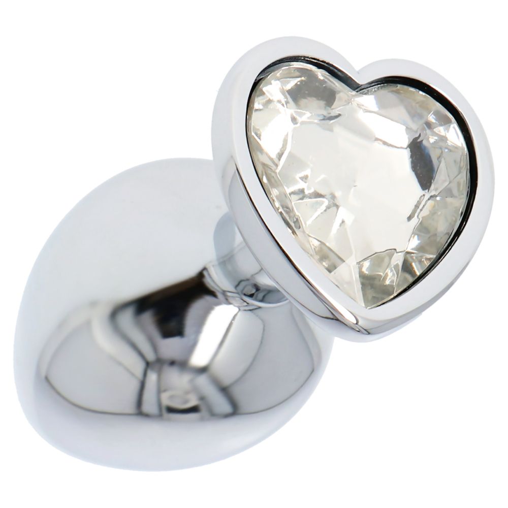 Plug anal metalic Heart Jewel transparent, detaliu cristal fatetat
