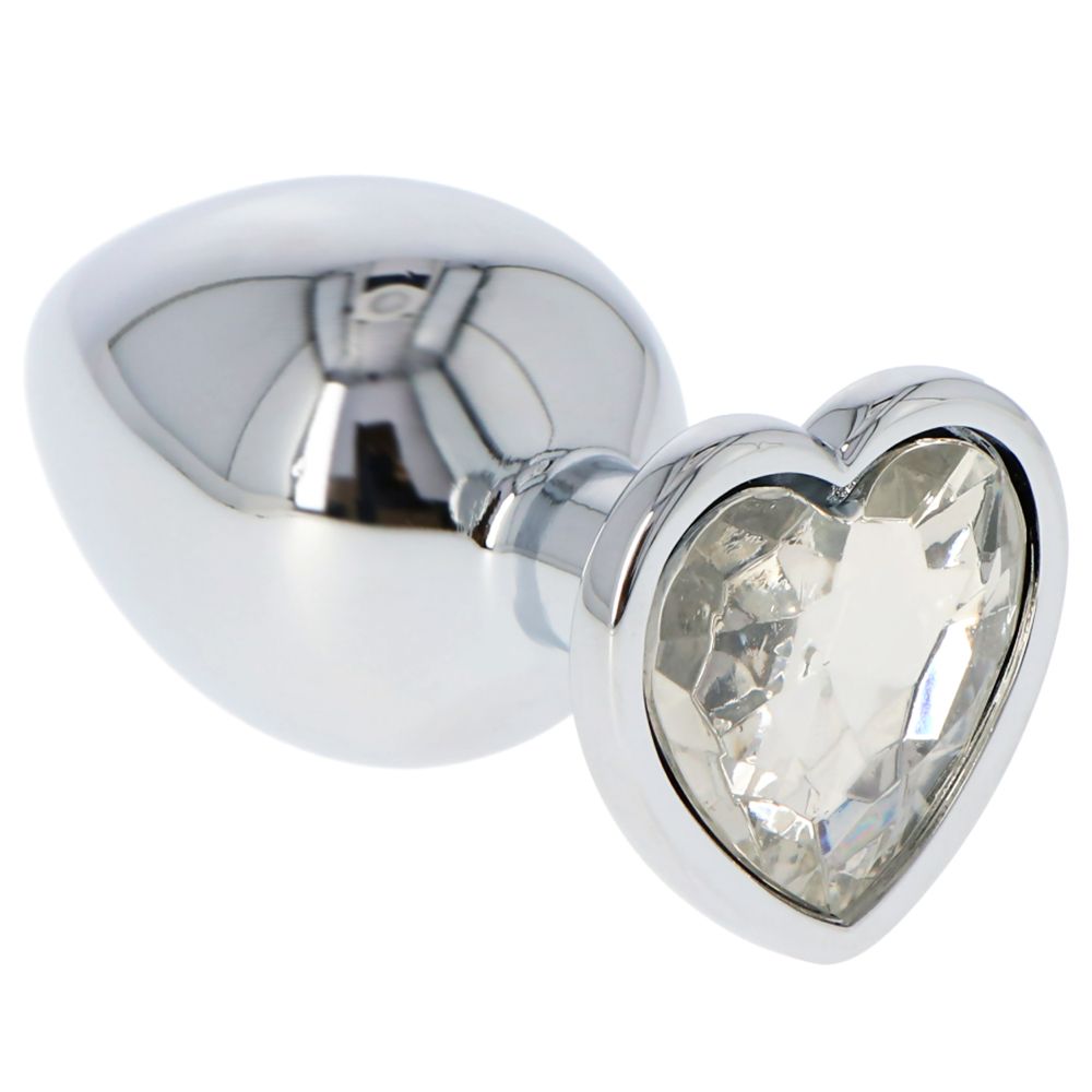 Plug anal metalic cu cristal transparent inima, detaliu vedere de sus