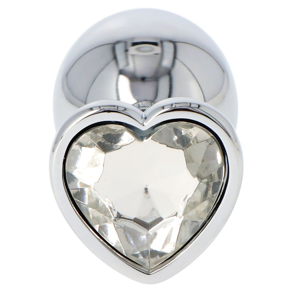 Plug anal metalic cu cristal transparent, vedere de aproape din unghi