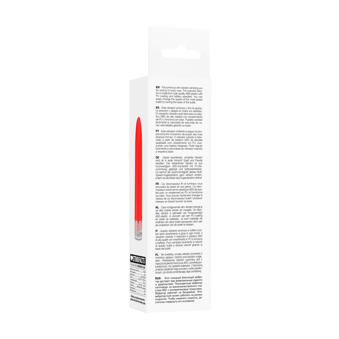 Vibrator Luminous Eleni rosu, forma slim cu varf rotunjit si baza cu inel de control