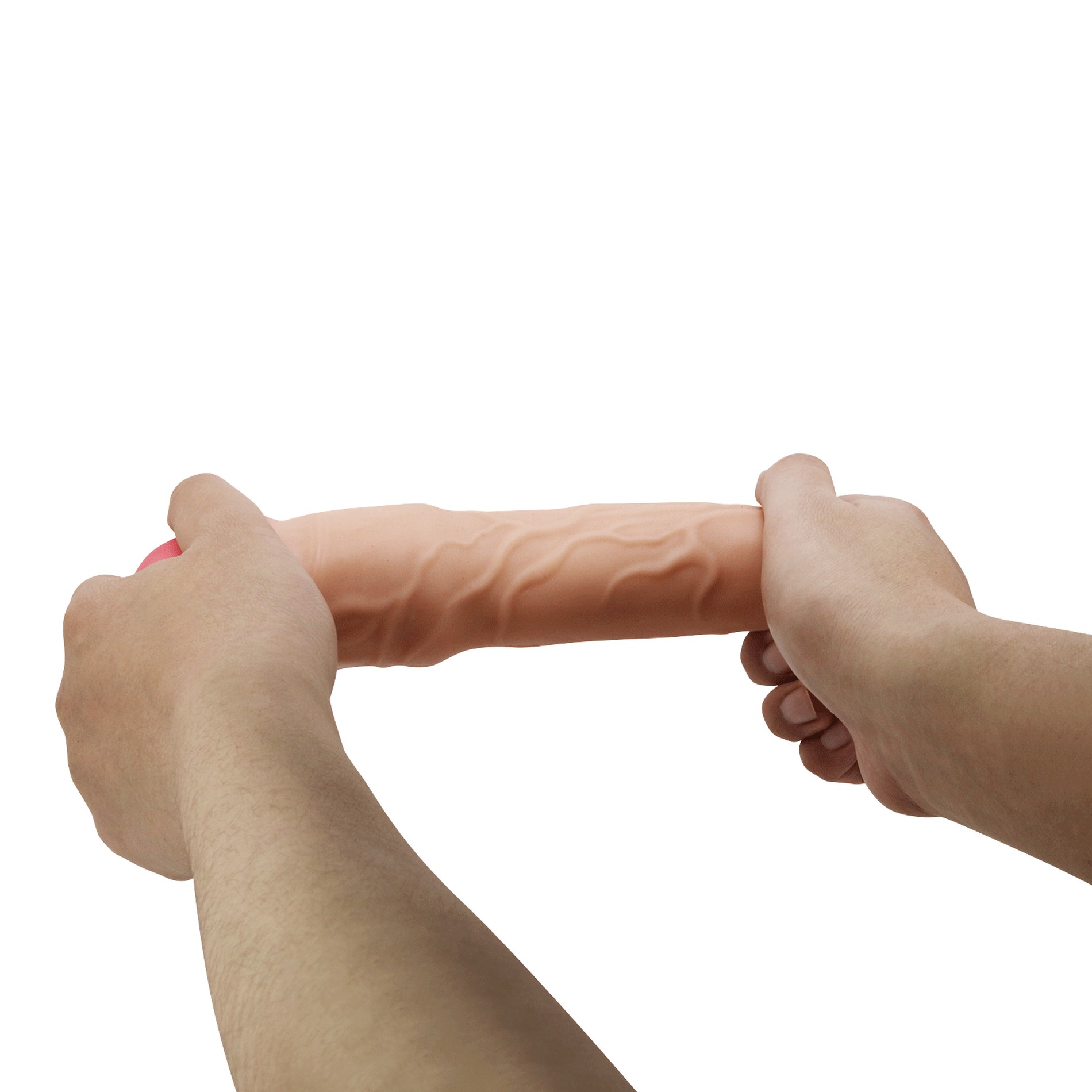 Prelungitorul Pretty Love Gerd Flesh testat pentru flexibilitate, indoit intre doua maini