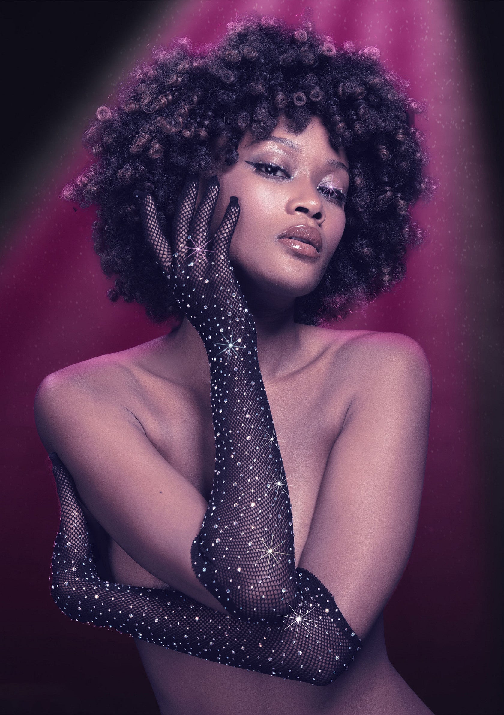 Manusi Lungi Negre CalExotics Radiance - detaliu strasuri stralucitoare