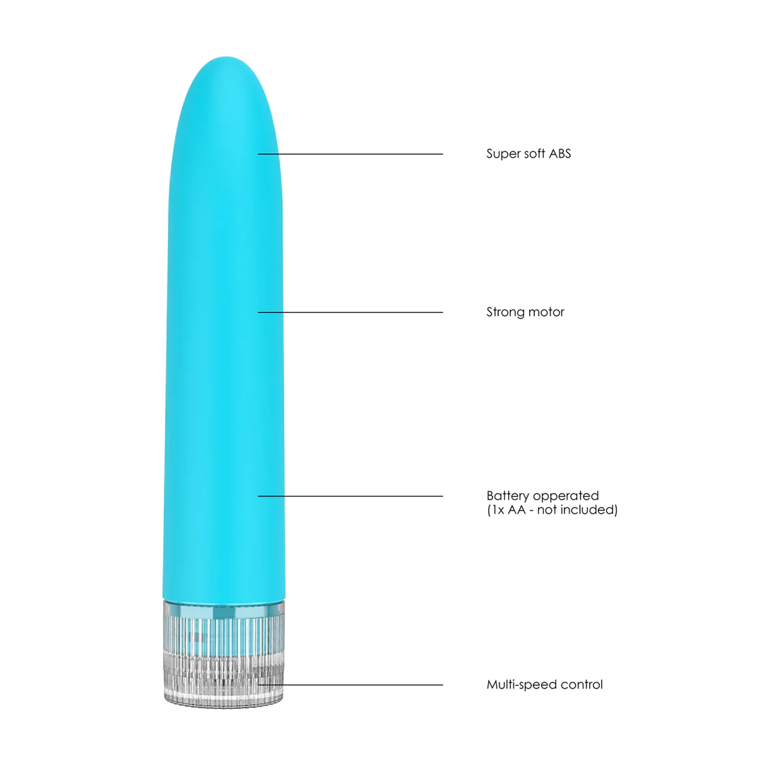 Baza vibratorului Eleni turcoaz desfacuta, cu compartimentul pentru bateria AA vizibil