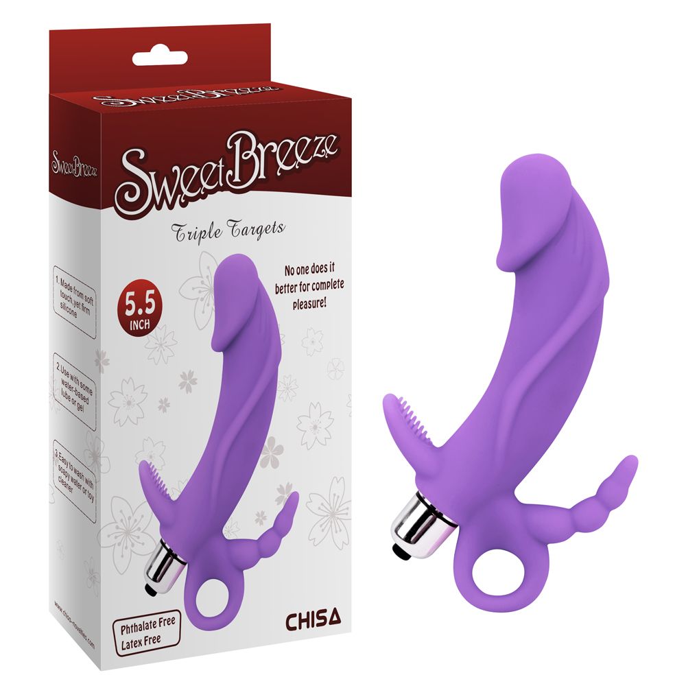 Vibrator triplu Sweet Breeze Violet Chisa Novelties 3 capete - vedere frontala