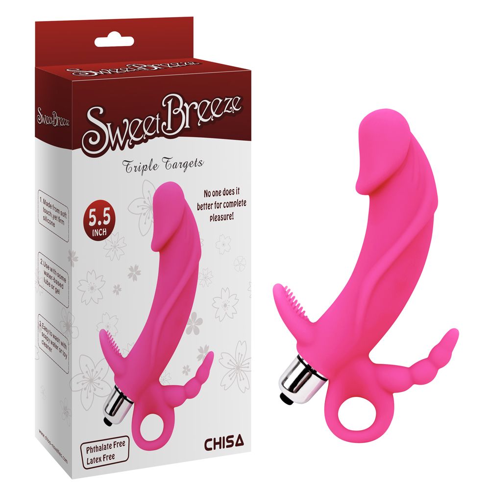 Vibrator triplu Sweet Breeze Roz Chisa Novelties 3 capete - vedere frontala