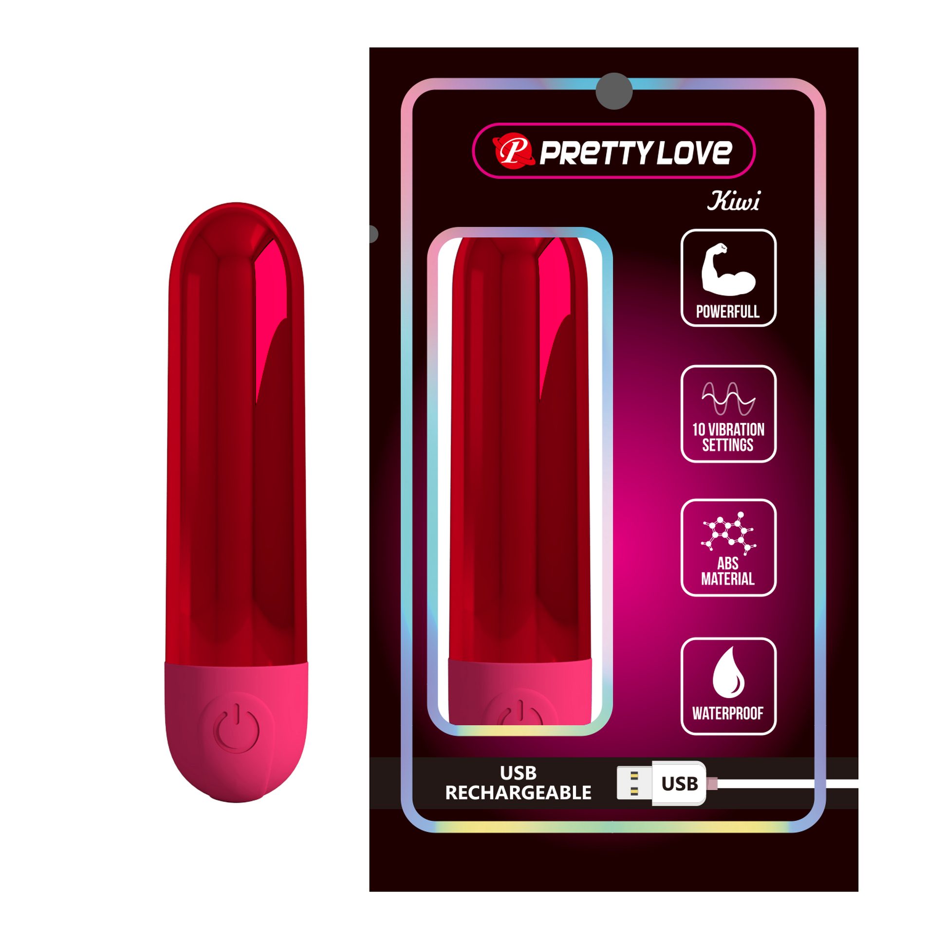 Mini vibrator bullet Kiwi Pretty Love Rosu Metalizat ABS metalizat 8 cm - vedere frontala