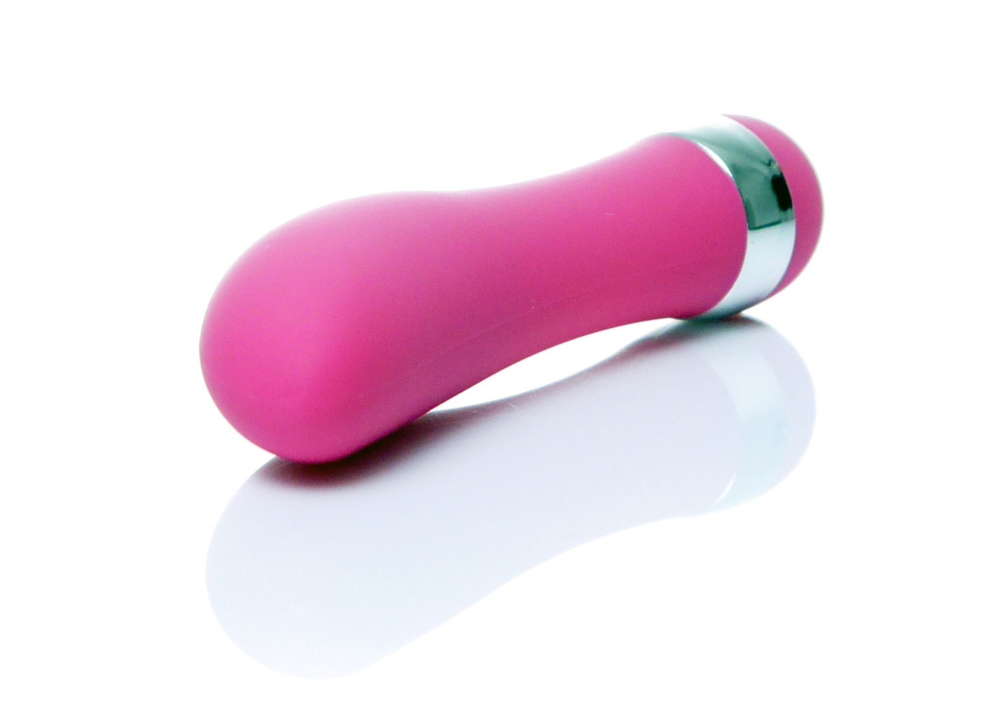 Vibrator mini Lady Finger roz, vedere de sus cu curbura varfului vizibila