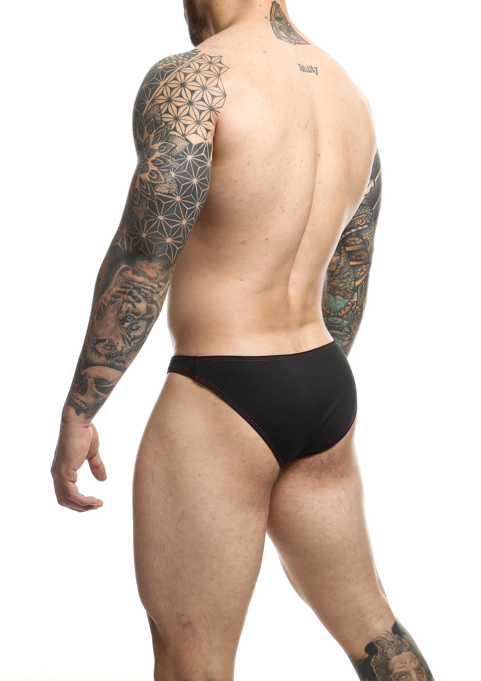 Slip barbatesc MOB Toucan negru, detaliu cap de tucan cu pene albe si cioc tricolor